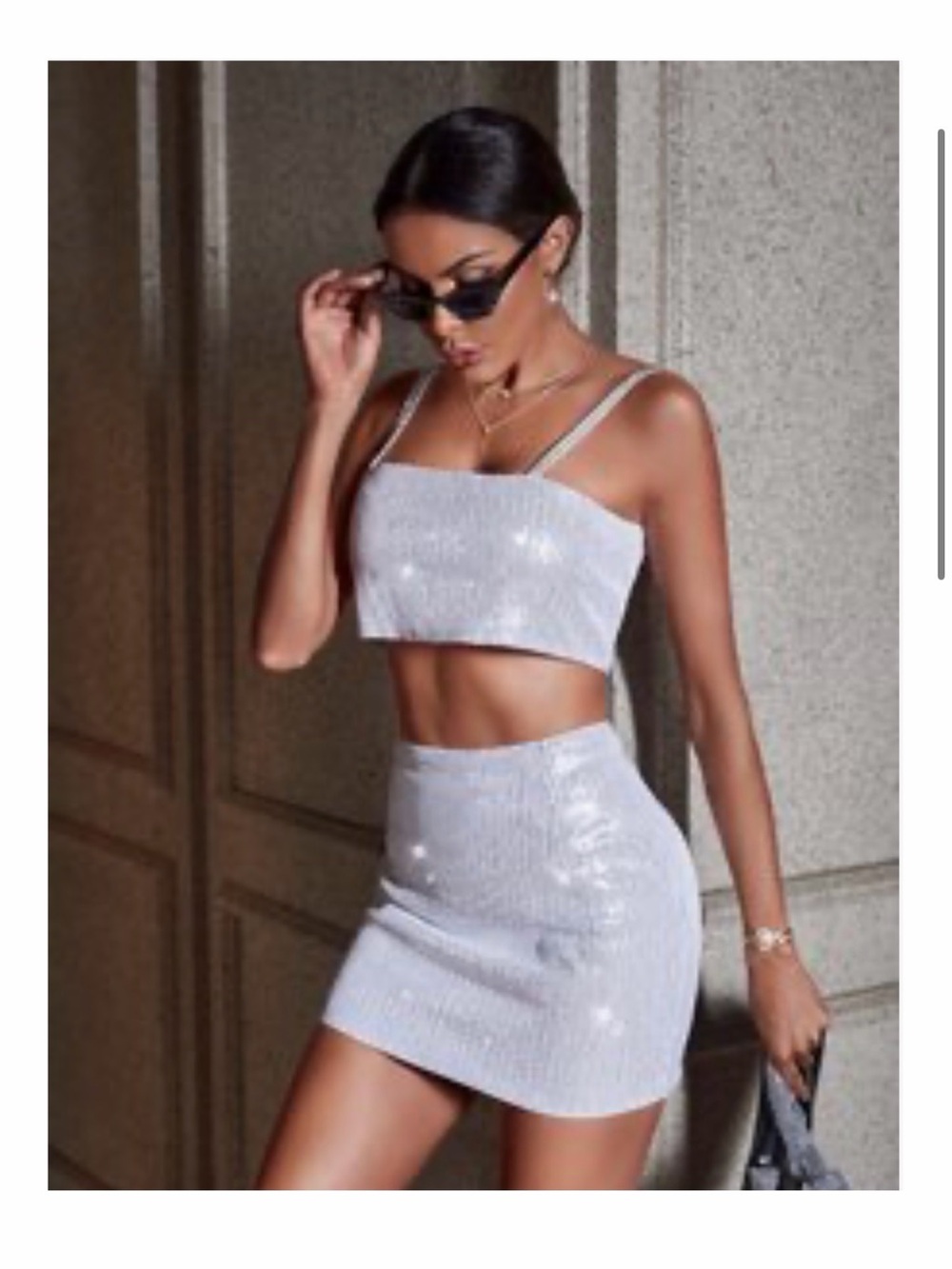 SHEIN Silver Sequin Crop Top & Mini Skirt Set